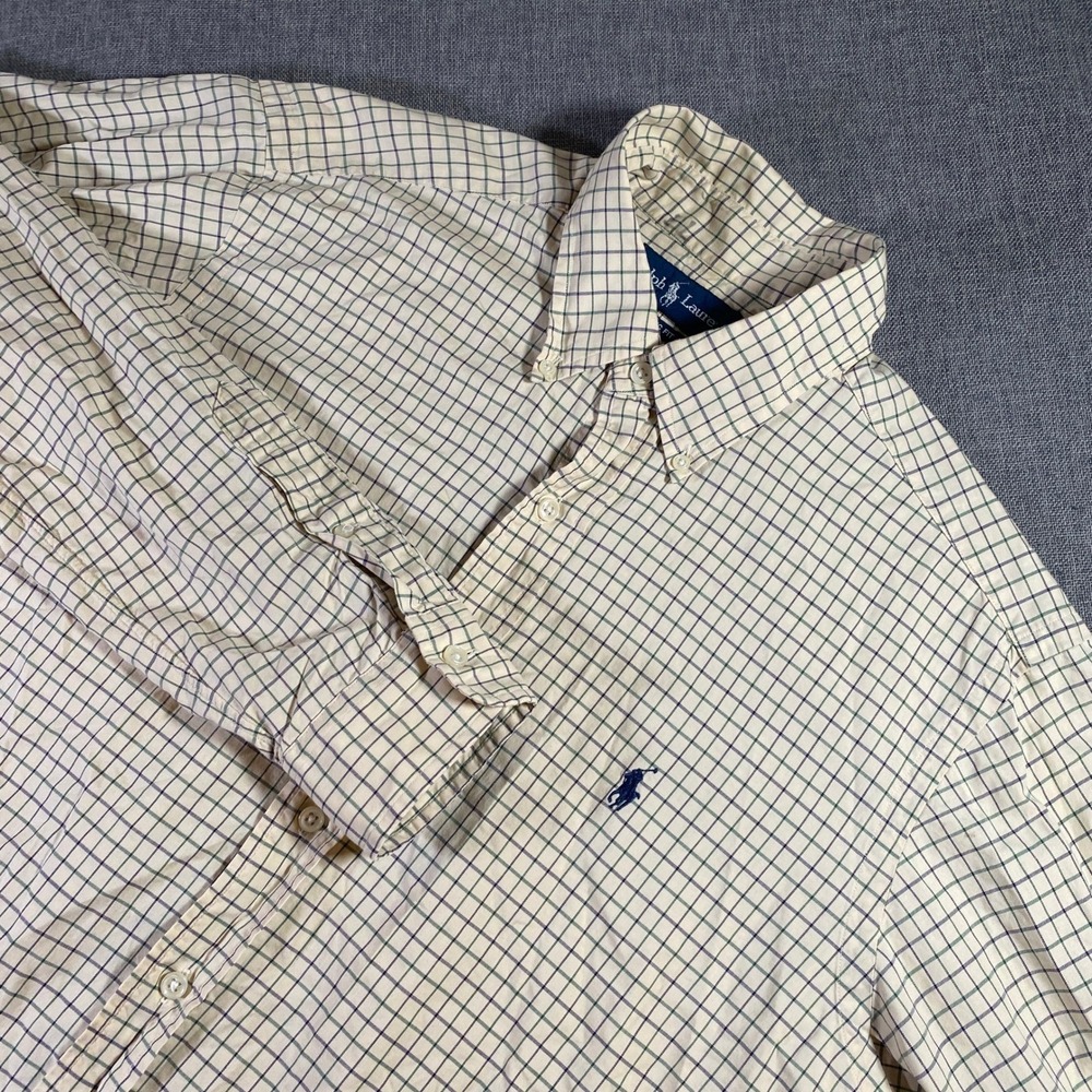 Ralph Lauren Polo Shirt Mens Large Button Down Check Plaid Long Sleeve